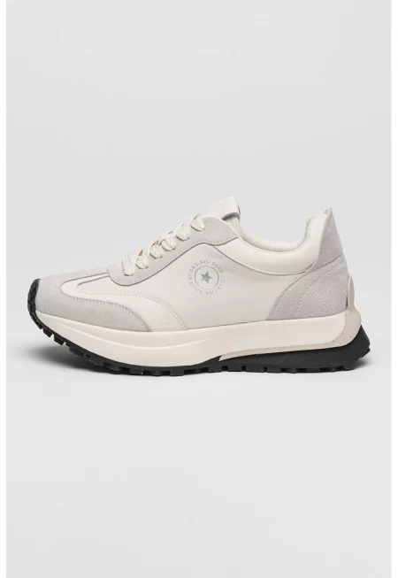 Скосени тренировъчни обувки от велур и текстил - Сив/Мръснобял