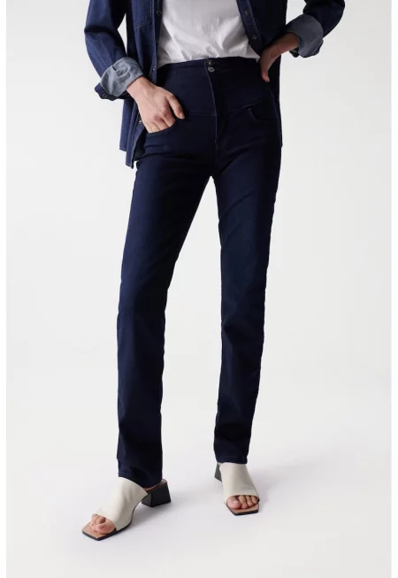 Слим дънки с висока талия - Ултрамарин синьо