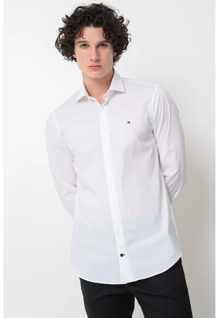 Слим риза с памук - Бял