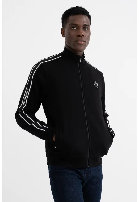 Суитшърт с цип и лого - Черен/Мръснобял