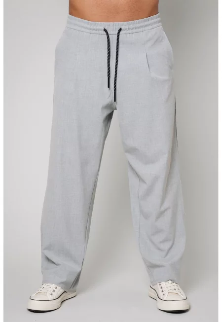 Свободен панталон с връзка - Светло сив