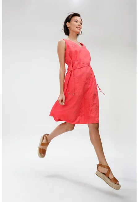 Свободна рокля с шпиц - Корал