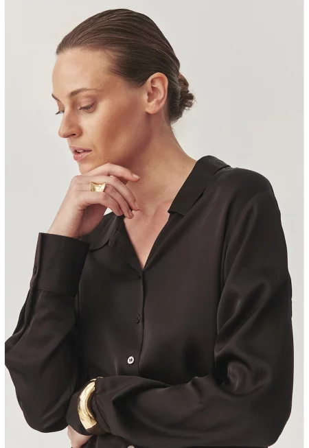 Свободна сатинирана риза - Тъмнокафяв