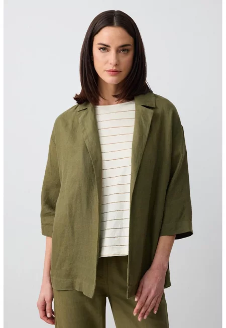 Свободно ленено яке с 3/4 ръкави - Каки