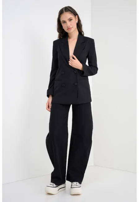 Свободно сако с двойни ревери - Черен