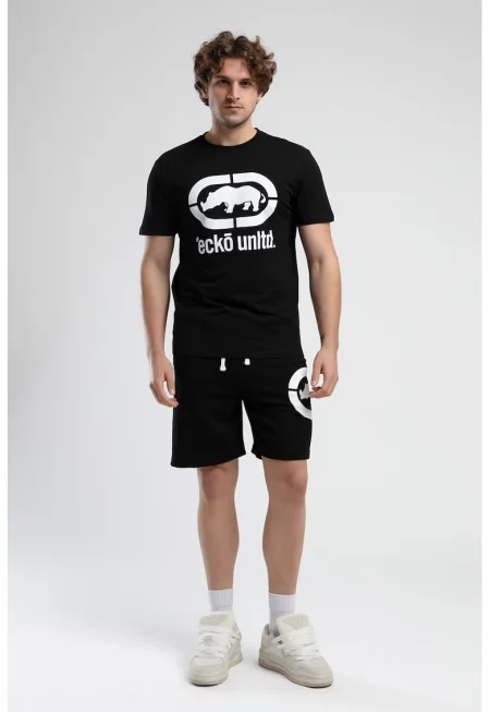 Тениска с овално деколте и лого - Бял/Избеляло черно