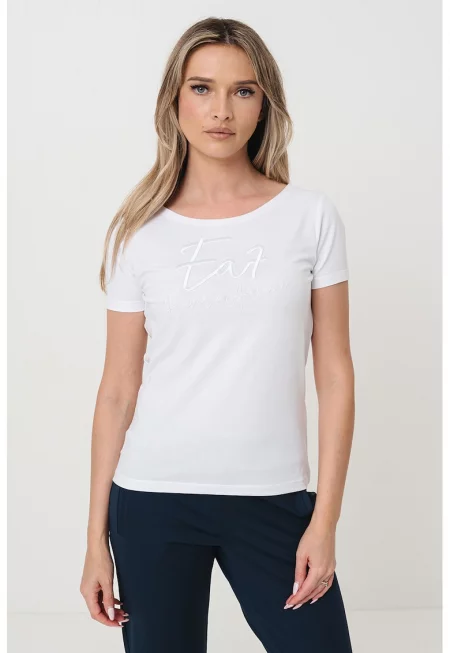 Тениска с овално деколте и лого - Бял