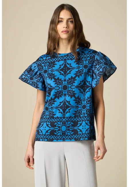 Тениска с паднали ръкави и принт