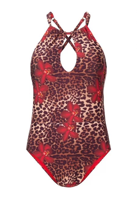 Цял бански с животинска шарка - Многоцветен