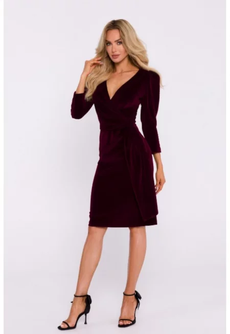 Вечерна рокля с панделка -  кадифена