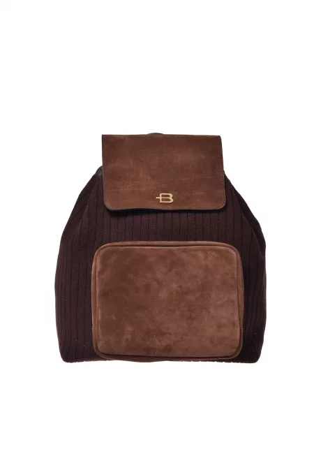 Велурена раница с текстил - Кафяв