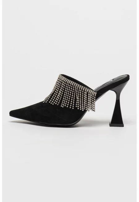 Велурени обувки Debut II с кристали - Избеляло черно