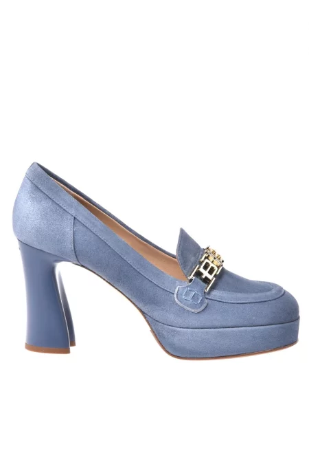 Велурени обувки с метален монограм