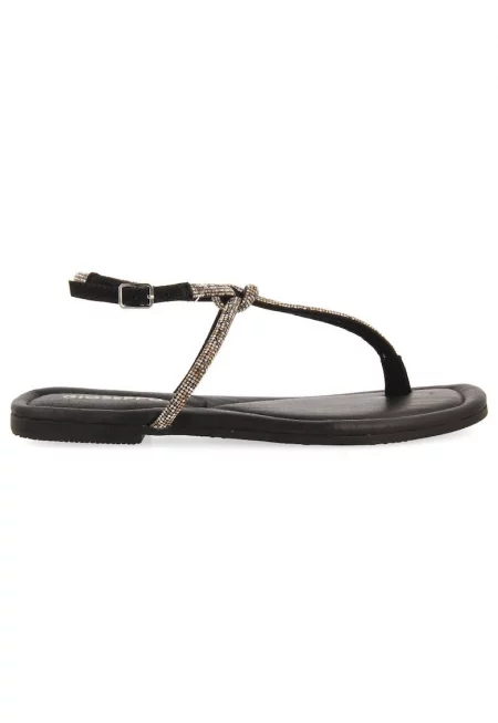 Велурени сандали Burnt с декоративни камъни и разделите за палеца - Черен