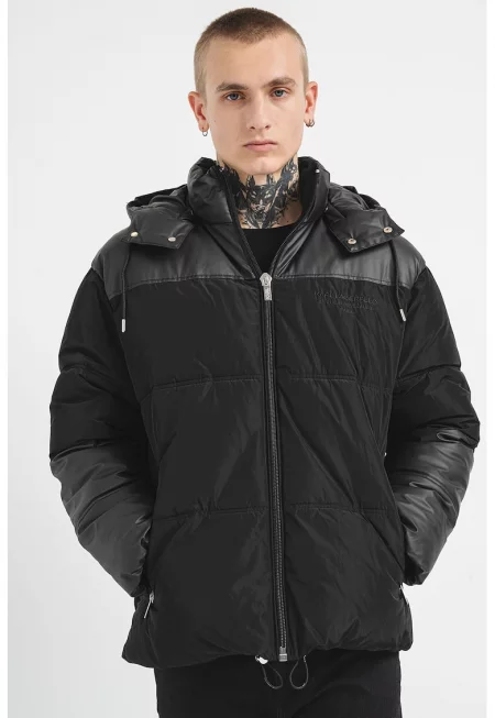 Зимно яке с вата и качулка - Черен