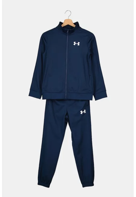 Анцуг с цип и лого - за фитнес Knit - 32878 - Бял/Тъмносин