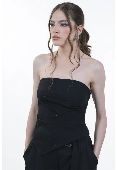 Асиметрична блуза без презрамки - Черен