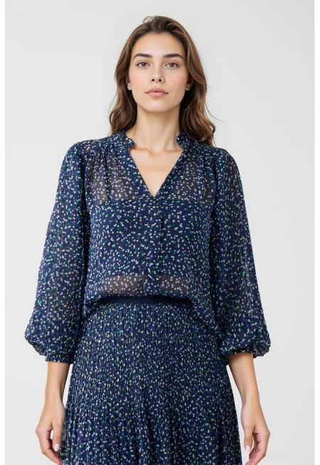 Блуза на точки - Бял/Тъмносин