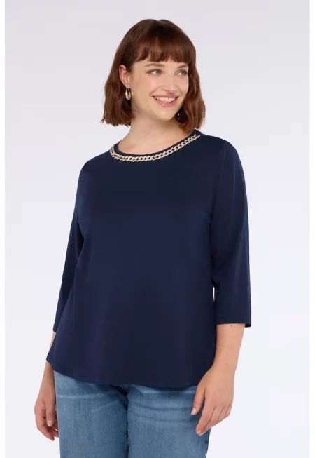 Блуза с 3/4 ръкави и деколте с верижка