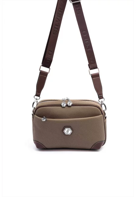Чанта през рамо от еко кожа - Тъмнокафяв/Каки - 18x27x7