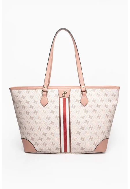 Чанта Tote от еко кожа с шарка - Светлорозов