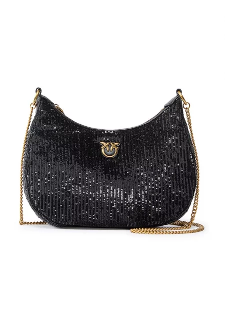 Чанта за рамо с пайети - Черен