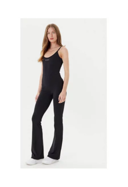 Дълъг гащеризон slim fit с тънки презрамки - кръгло деколте и метално лого