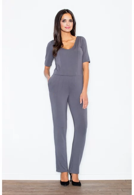 Дамски гащеризон -  сив - вискозен - къс ръкав - свободен