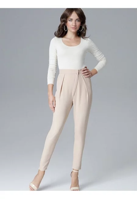 Дамски панталон  бежов - широка кройка - плисе - еластан - полиестер - вискоза -