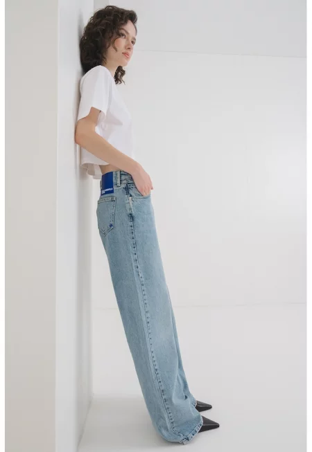 Дънки със средна талия - Син меланж