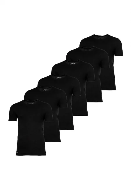 Едноцветна слим тениска - 6 броя - Черен