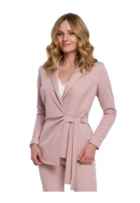 Елегантен блейзър  С колан - Полиестер - Еластан - Розов