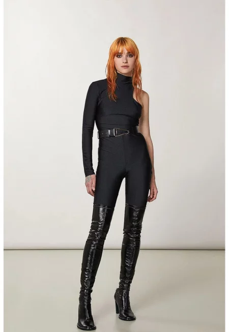 Гащеризон от жарсе с гол гръб и страничен цип - Черен