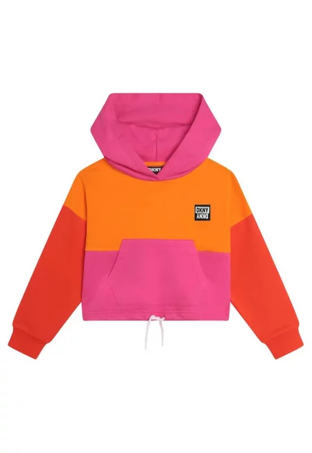 Худи в два цвята с джоб кенгуру - Мандарина/Розово