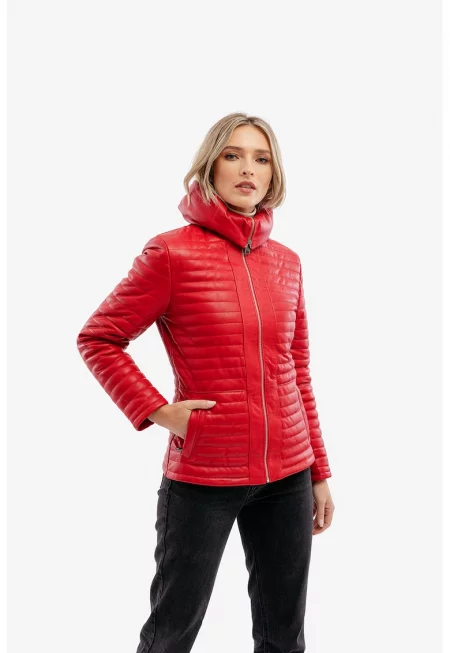 Капитонирано кожено яке Ema - Червен