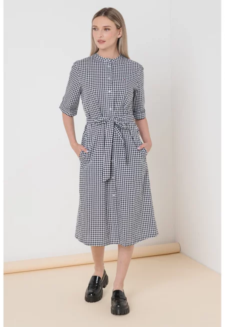 Карирана рокля от органичен памук с колан