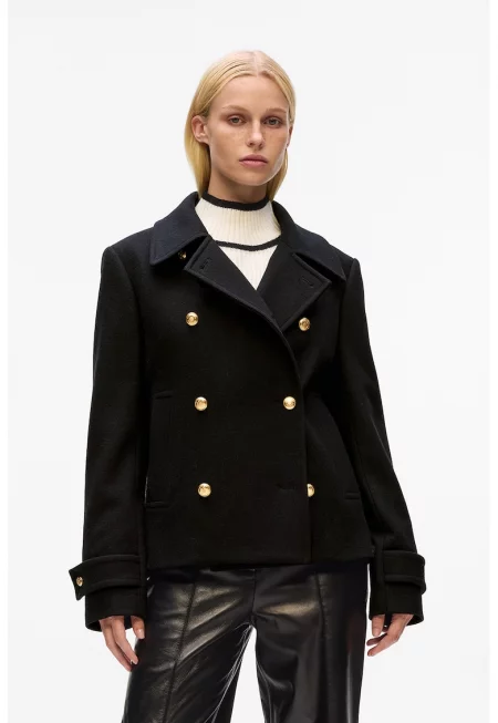 Късо палто с вълна - Черен