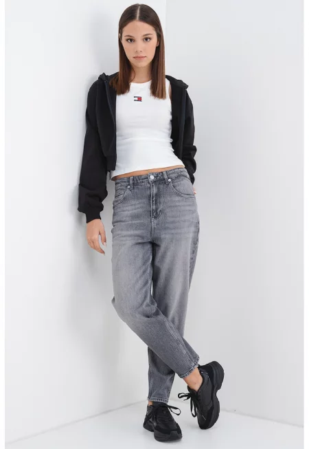 Късо свободно худи с къс цип - Черен