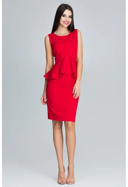 Комплект пола и блуза  пола молив - блуза с волани - червено