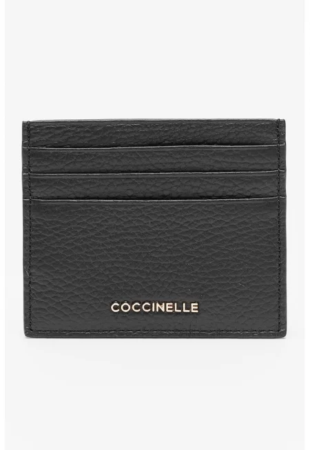 Кожен калъф за карти с петнист ефект - Черен