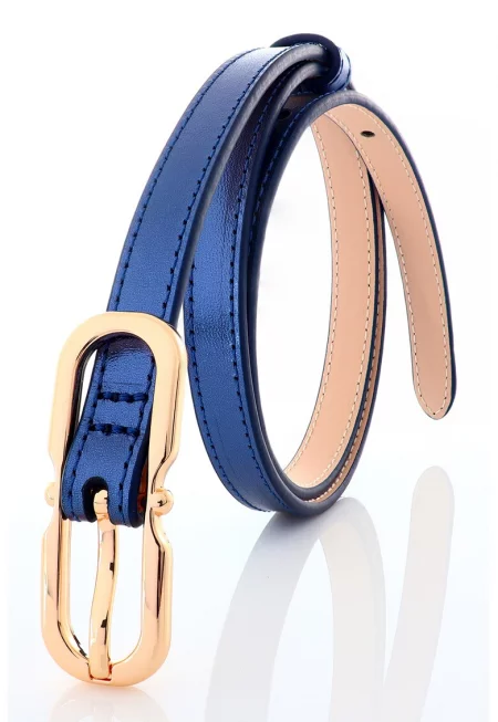 Кожен колан с овална тока - Кралско Синьо