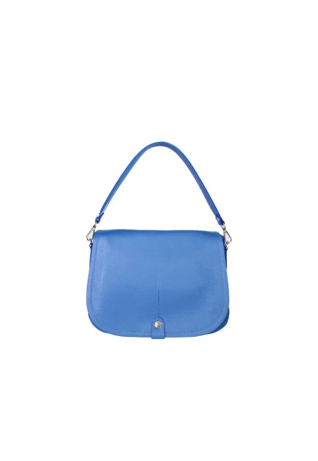 Кожена чанта през рамо с капаче - Кралско Синьо