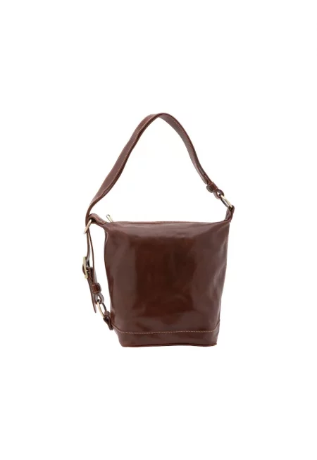 Кожена чанта с регулируема презрамка - Кафяв