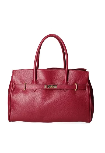 Кожена чанта с релеф - Бордо