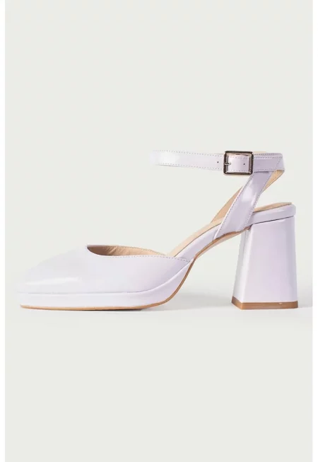 Кожени обувке Mary Jane с квадратен връх и ток - Светлолилав