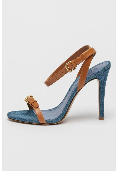 Кожени сандали с токи Aurora - Тъмносин/Карамел