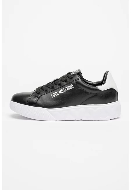 Кожени спортни обувки с лого - Бял/Черен