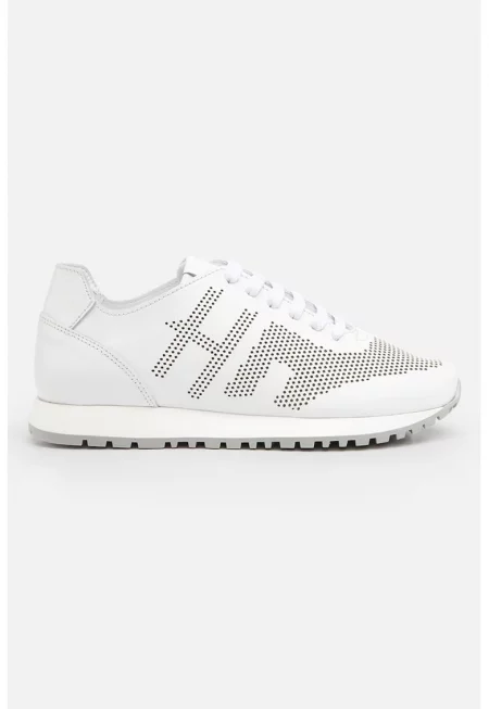 Кожени спортни обувки с перфорации - Бял