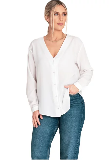 Лятна риза -  V-образно деколте - бяла - материал полиестер/еластан