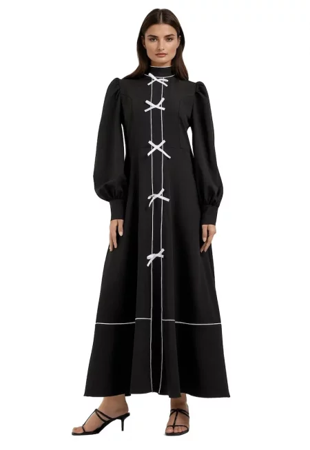 Макси рокля  color block - висока яка - текстил